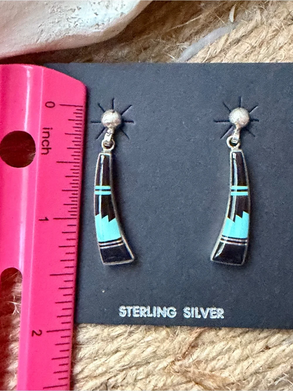 Sterling Silver Turquoise Inlay Dangle Earrings - Picture 4 of 4